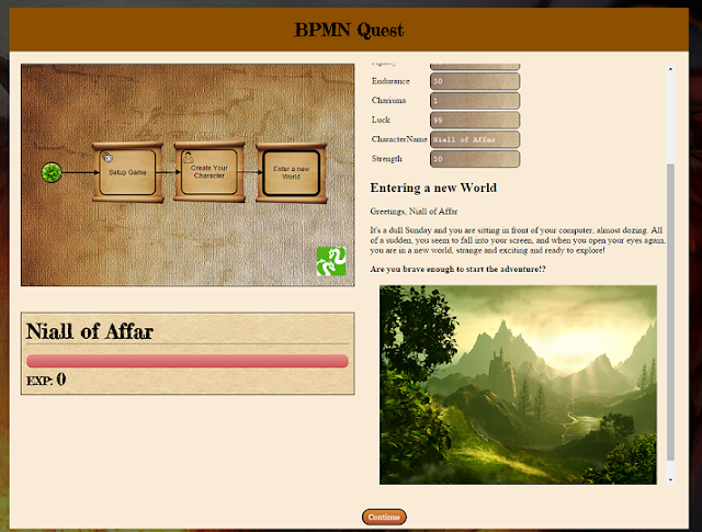 Player interface in bpmn quest