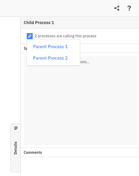 Showing links to the child process diagram