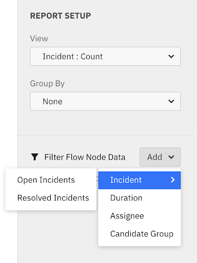 filter for open or resolved incidents