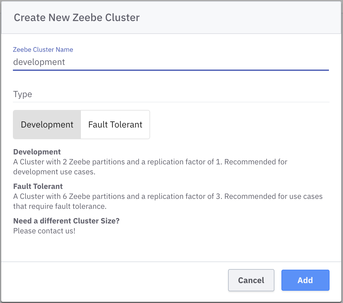 Create New Cluster Dialog